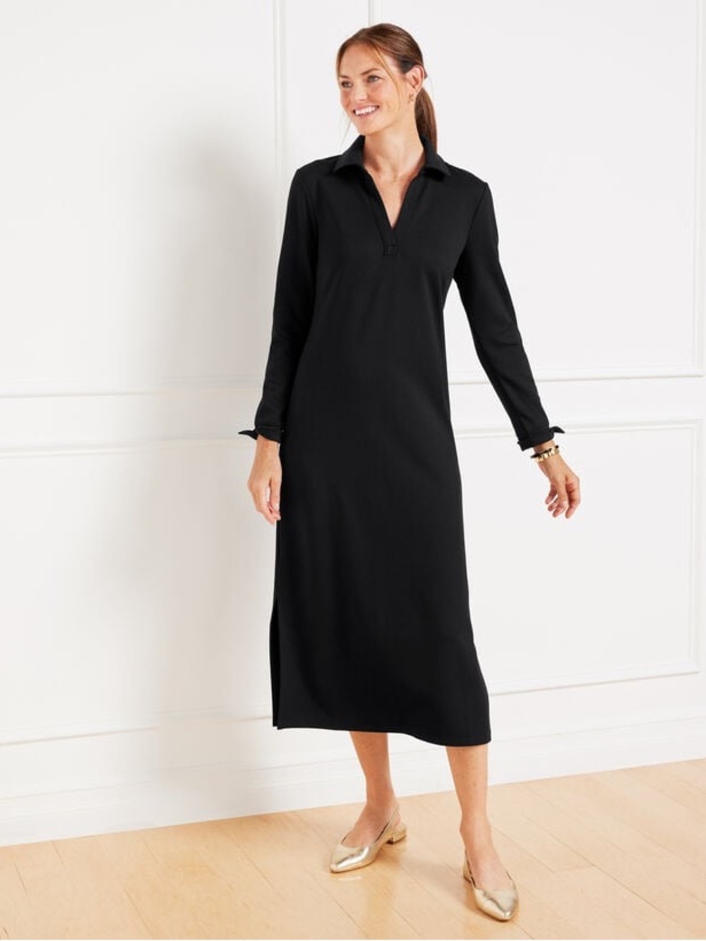 Talbots Passport Ponte Johnny Collar Midi Dress Black XL
